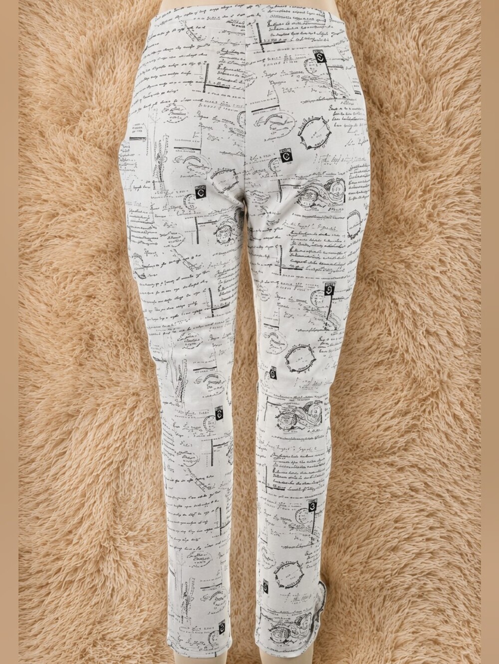 NEW Joseph Ribkoff White Script High Rise Skinny Crop Pants Black Script Size 16 - Picture 2 of 5